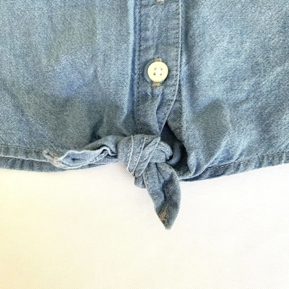 Carters Button Up Shirt Baby Girl‎ 6 Months Blue Chambray Denim Tie Front Boho